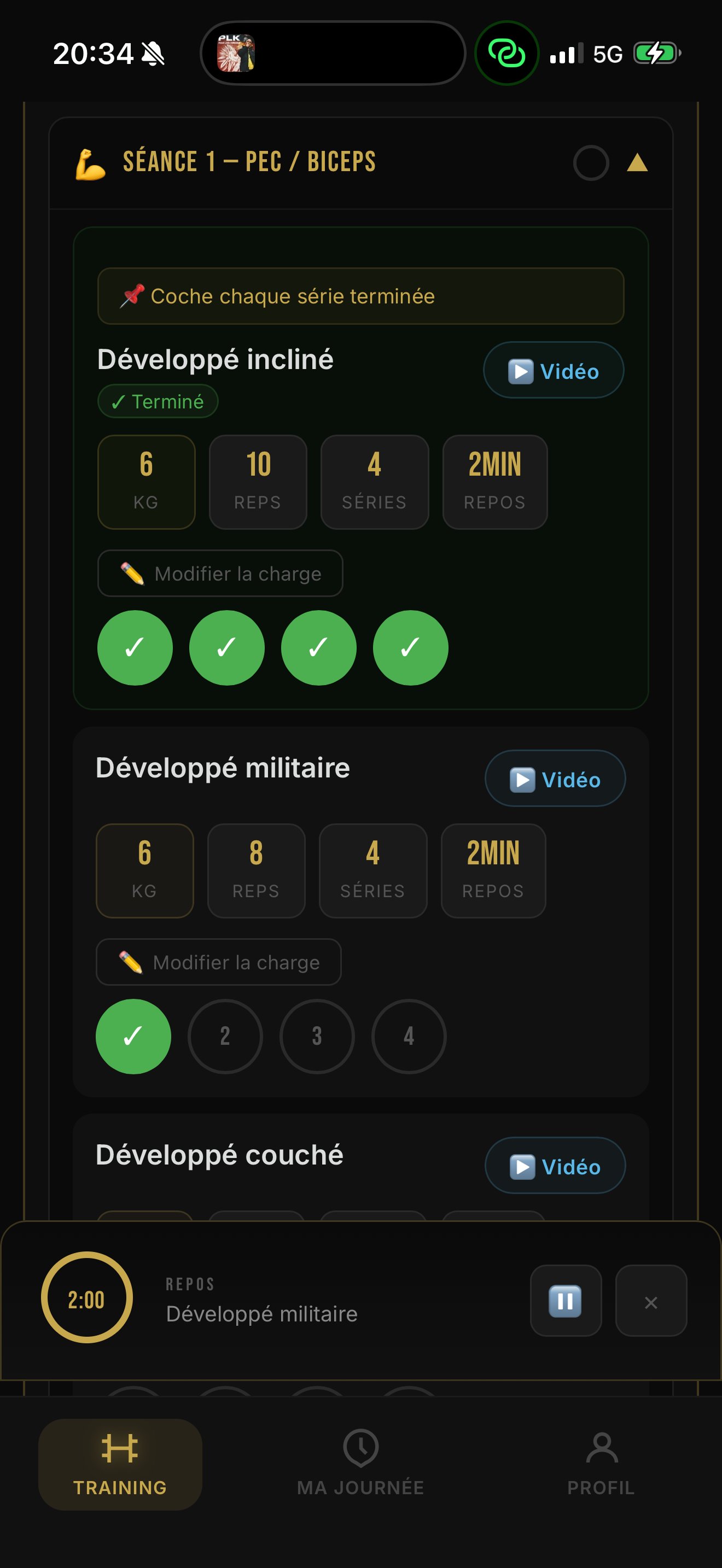 Séance détaillée avec chrono