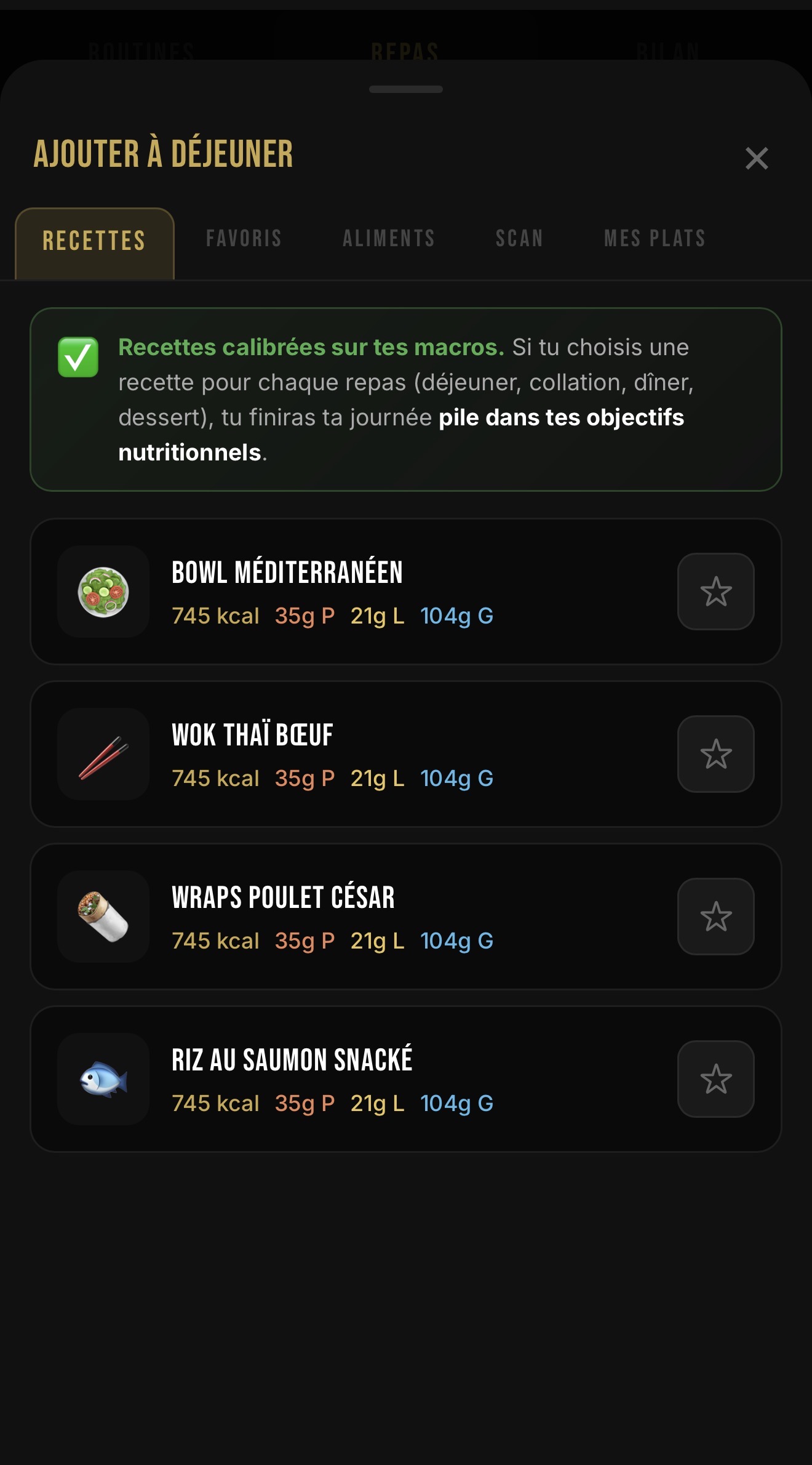 Recettes calibrées — Outil Nutrition