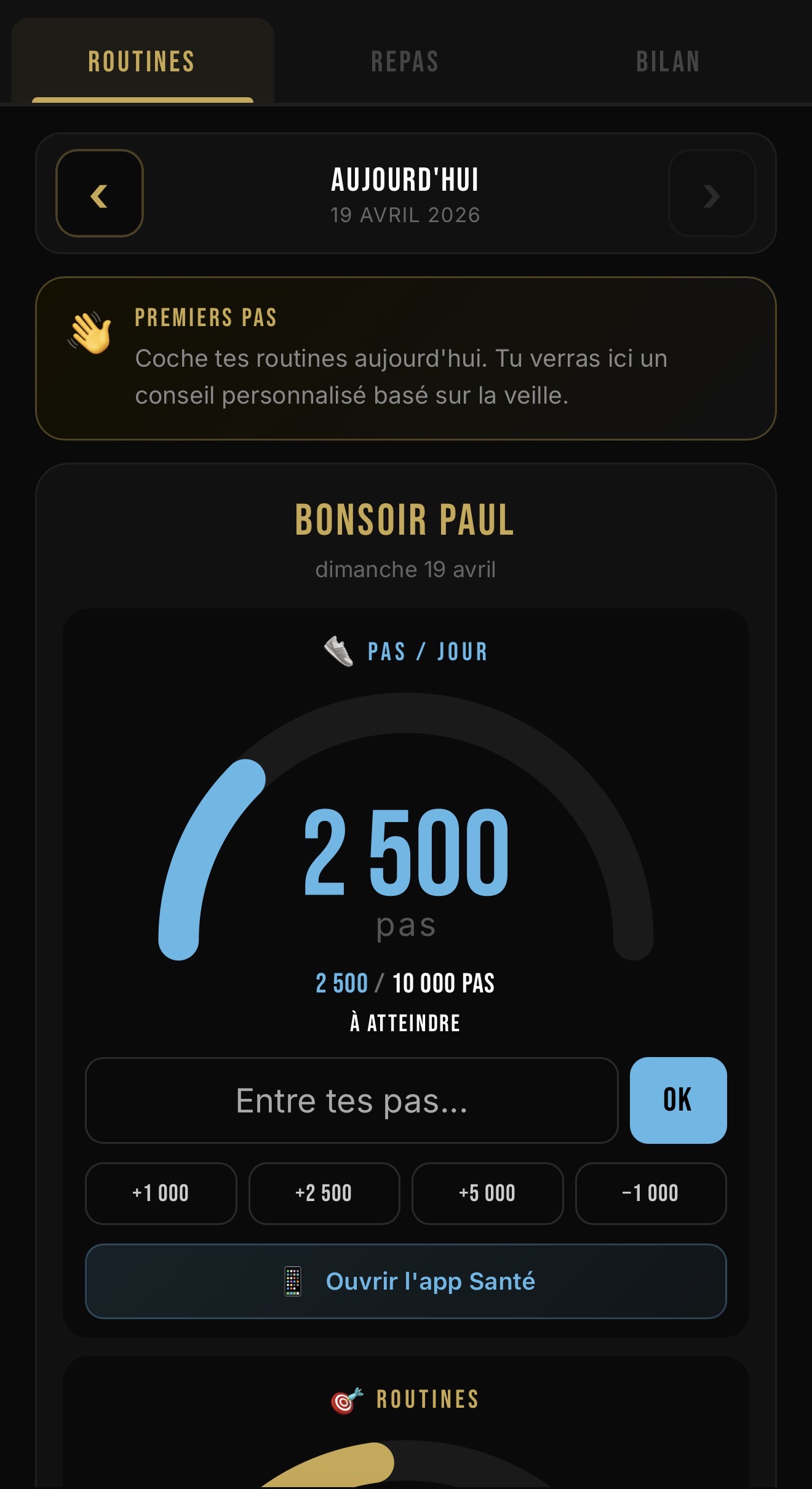 Onglet Routines — Outil Nutrition